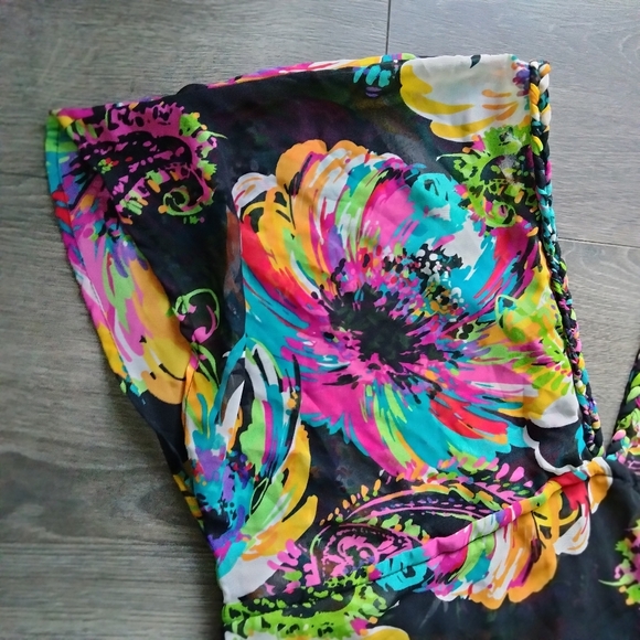 Miken V-Neck Colorful Floral Sheer Swim Cover Up Tunic Size Small Made in USA - Picture 2 of 13